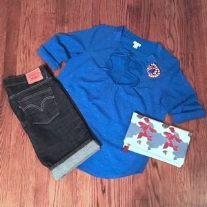 J. Crew Blue Swiss Dot Boho Peasant Top